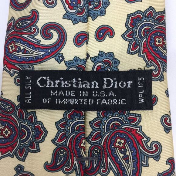 VINTAGE CHRISTIAN DIOR Cream Blue Red Paisley Silk Tie - Picture 4 of 5